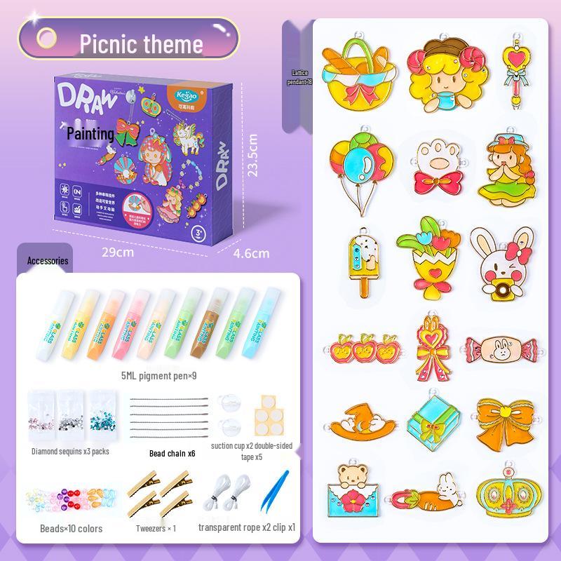 Children's DIY Crystal Glue Painting Castle & Pendant Graffiti Kit