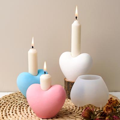 3D Heart Shaped Candlestick Silicone Mold Scented Candle Holder Base Ornament Epoxy Resin Mold DIY Craft Gift Home Decor Supplie