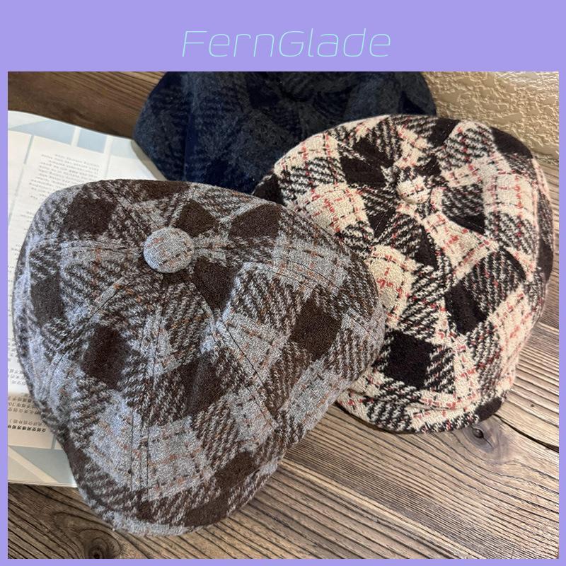 Classic Plaid Blend Womens Newsboy Cap With Warm Breathable Fabric For Fall Winter Style