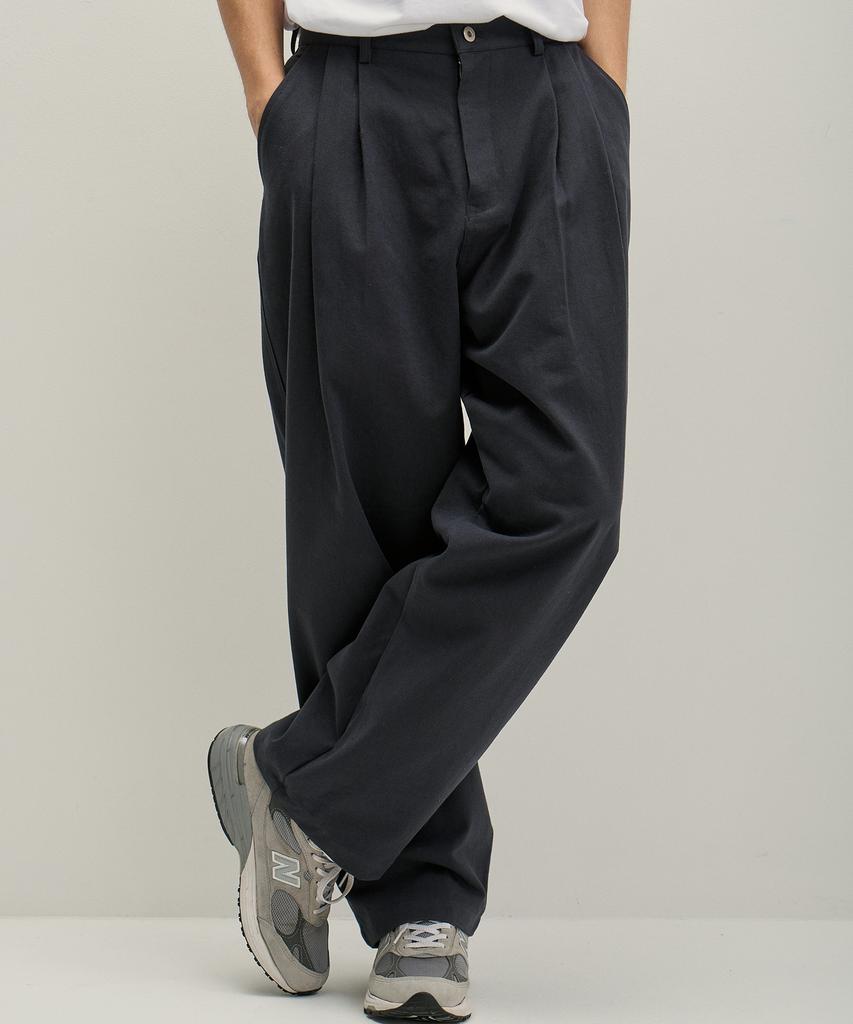 GNOK Cotton Double-Pleated Wide Pants [Charcoal]