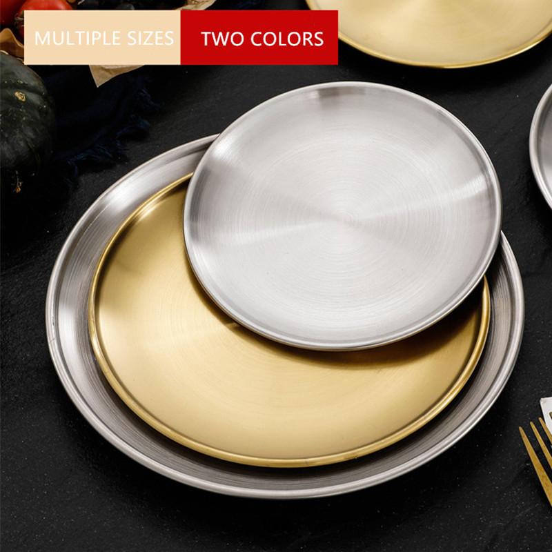 Kitchen Stainless Steel Round Food Tray Korean Style Steak BBQ Buffet Plates Shallow Thicken Durable Dishes Storage Containers