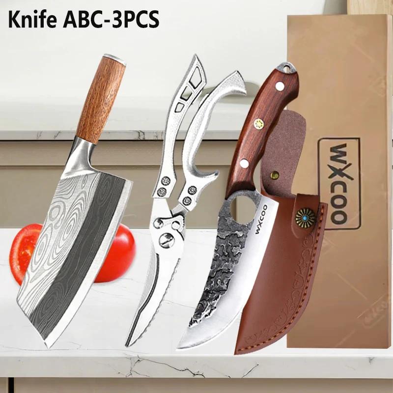 WXCOO Stainless Steel Kitchen Knife Household Fruit Utility Knife for Meat Cutting Boning Knife for BBQ Cooking Kitchen Supplies