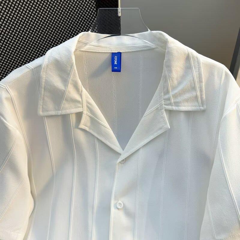 Summer Fashion Turn Down Collar Loose Casual Single Breasted Shirt Male Short Sleeve Solid Cardigan Top Men