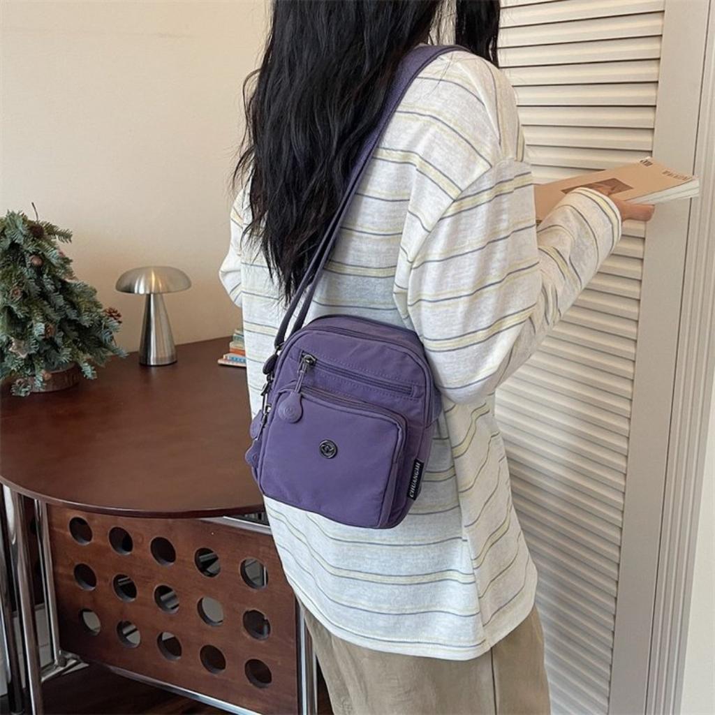 Shoulder Bag Women Nylon  Multi Compartment Adjustable Strap Daily Commute