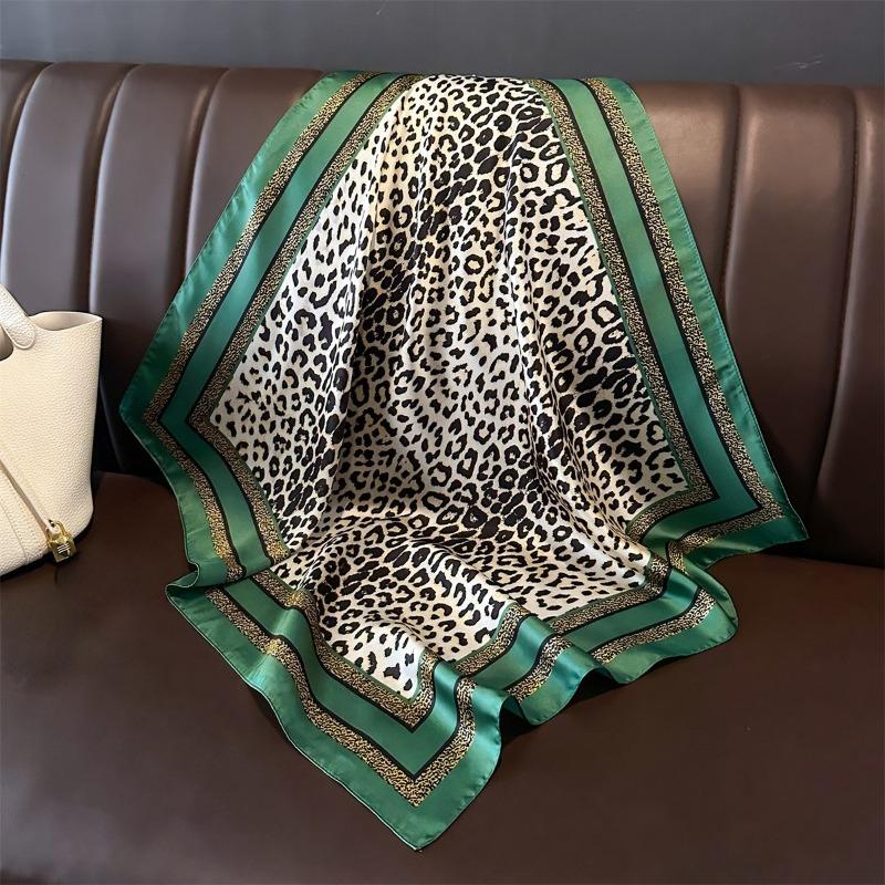 68cm Leopard Print Scarf Women's Spring and Summer New Imitation Silk Scarfs Fashion Versatile Headscarf Scarf Shawl