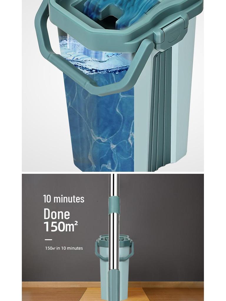 38cm Hands-Free Dual-Use Flat Mop with Integrated Water Bucket for Dry/Wet Cleaning