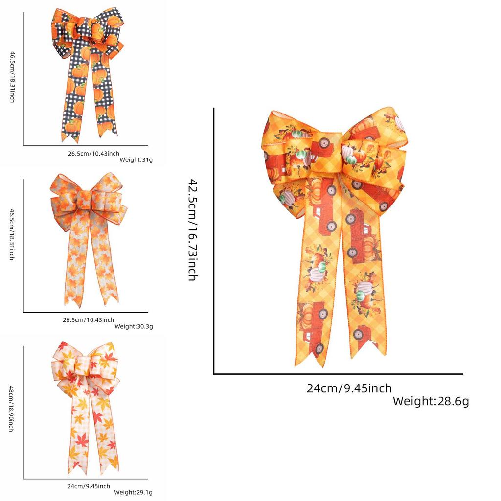 Colorful Thanksgiving Maple Leaf And Pumpkin Bow Set For Seasonal Celebrations