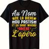 Funny French Beer and Pastis TShirt for Men Au Nom De La Biere Et Du Pastis Graphic TShirt Black Shirt with Beer Mug Graphic
