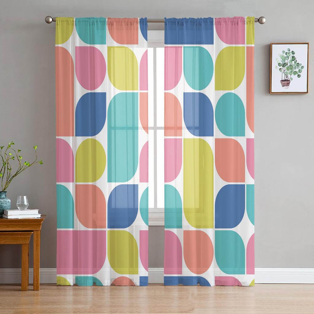Geometric Patterns Tulle Curtains For Living Room Sheer Curtain Bedroom Voile Decorative Window Treatments