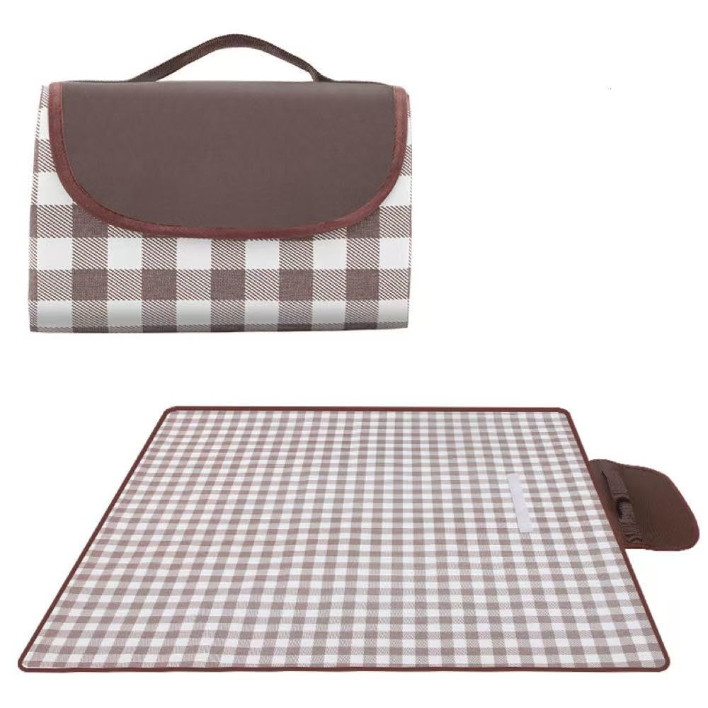 JIANDO Picnic Picnic For Checkered Easy To Easy To Waterproof and Moisture Proof Sports Cherry Blossom Outdoor Disaster Easy To Easy To Brown X White