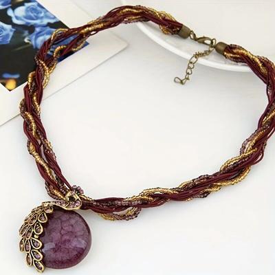Bohemian Style Retro Peacock Pendant Necklace Inlaid Artificial Crystal And Rhinestone Trendy Necklace For Women Perfect Accessory For Daily Wear