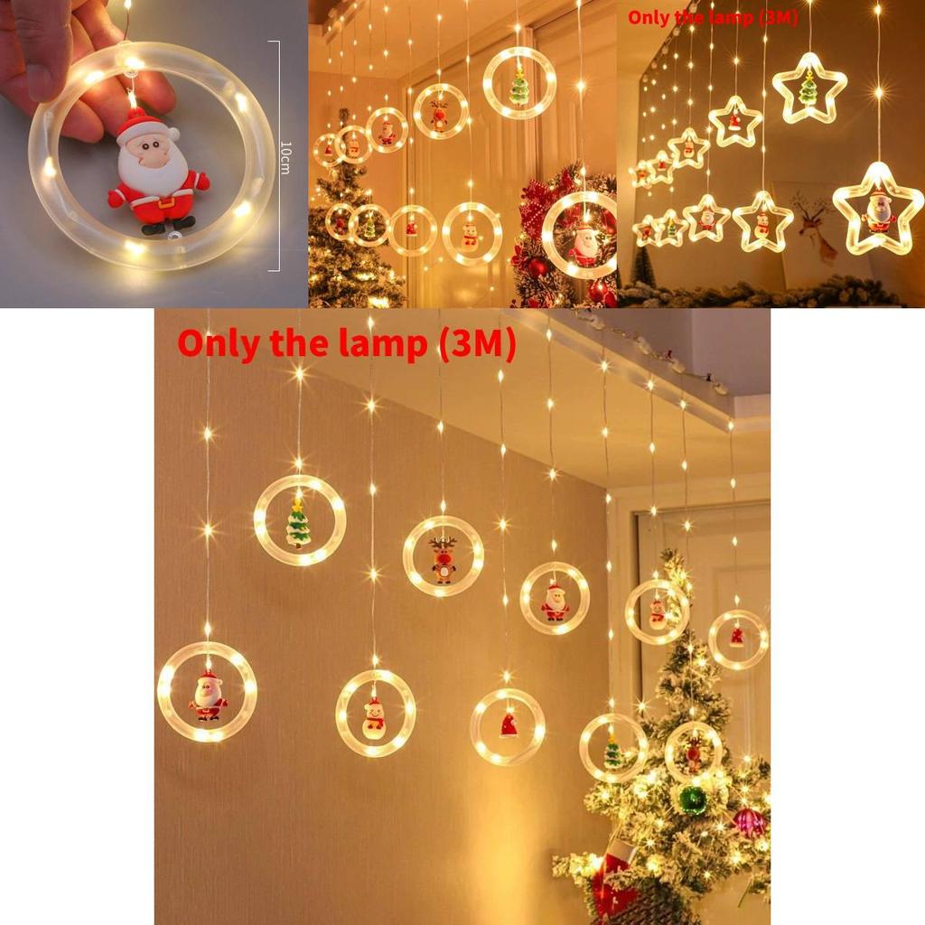 Christmas Led Curtain Lights With Snowman And Santa Shapes For Holiday Party And Indoor Use