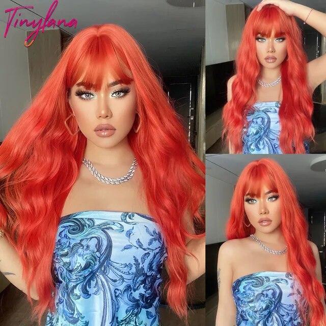 

Зеленые и красные длинные волнистые парики с челкой, косплей, волосы на Рождество, Хэллоуин, двухцветные синтетические парики омбре для женщин, термостойкие