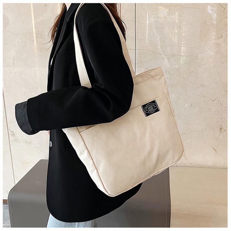 2025 Pure Color Simple Large Capacity Shoulder Bag Tote Shopping Bag