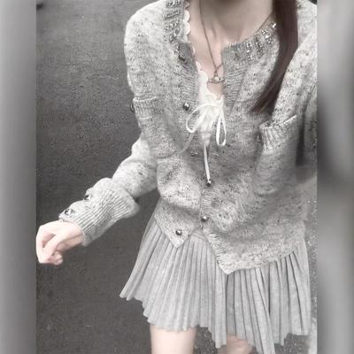 Autumn New Gray Super Good-looking Cardigan Sweater Women's High-end Knitted Short Coat Autumn Women's Top