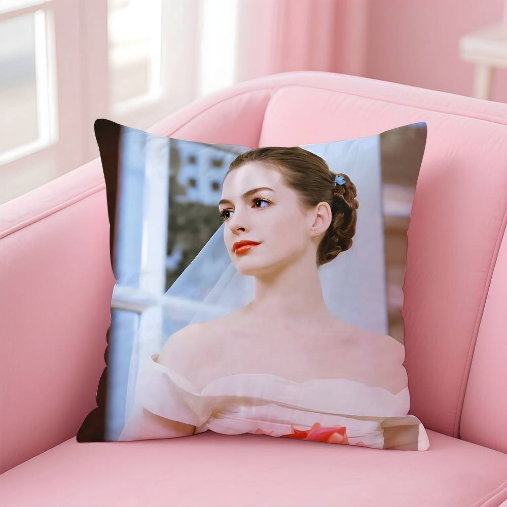 Actor A-Anne H-Hathaway Pillow Case Pattern Printing Pillowcase Living Room Sofa Cushion Cover Bedroom Room Decor