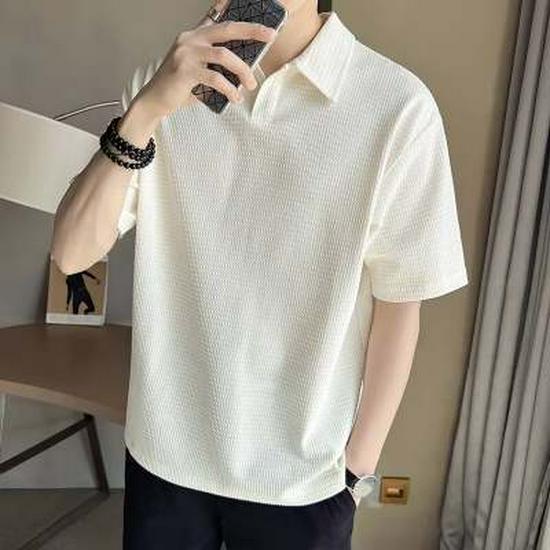 Men's Trendy Korean-Style Solid Color Knitted Polo Shirt