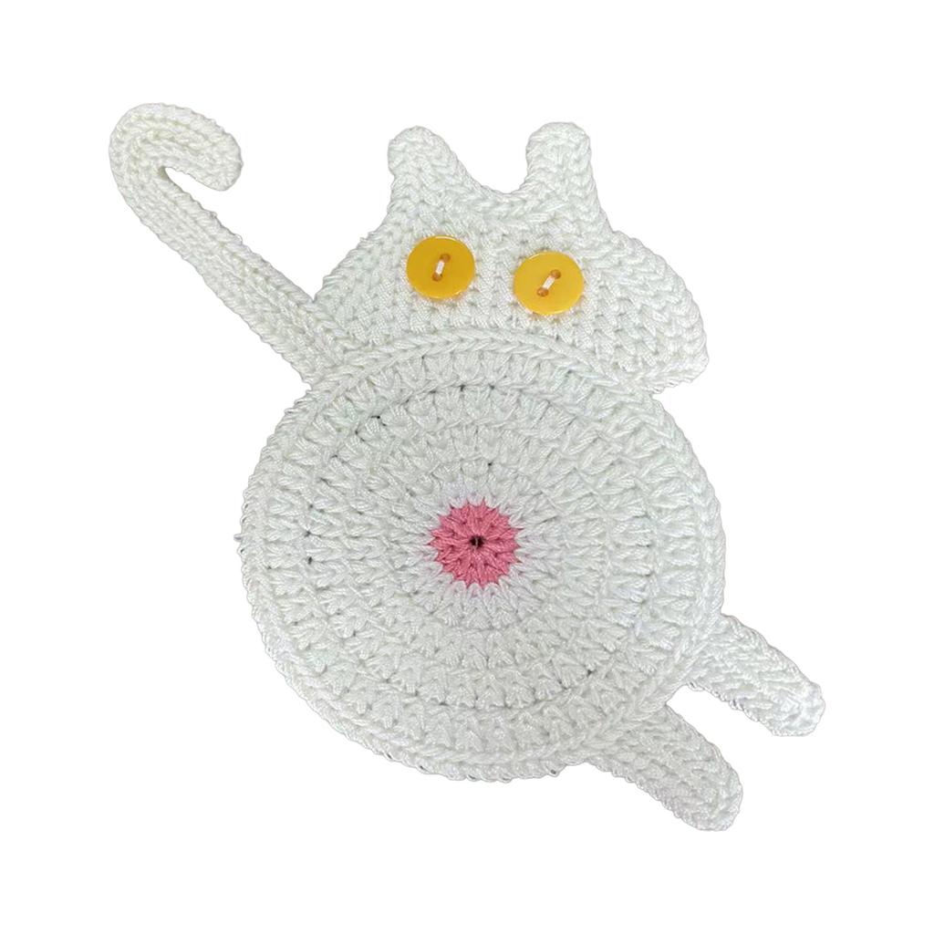 Cat Butt Design Knitted Coaster for Home Dining Table Non-Slip Heat Insulating Pad for Coffee Cup and Mug