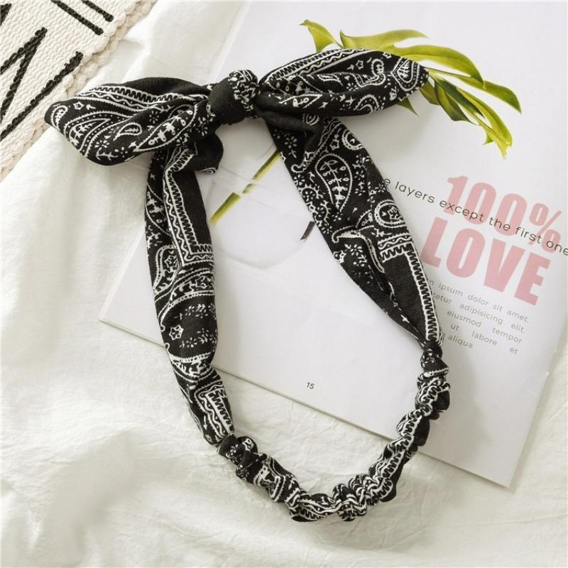 

Cotton Fabric Rabbit Ears Hair Band with Steel Wire Knots, Elastic Adjustable Hair Band, Stretchy Headband, Women s Head Accessory