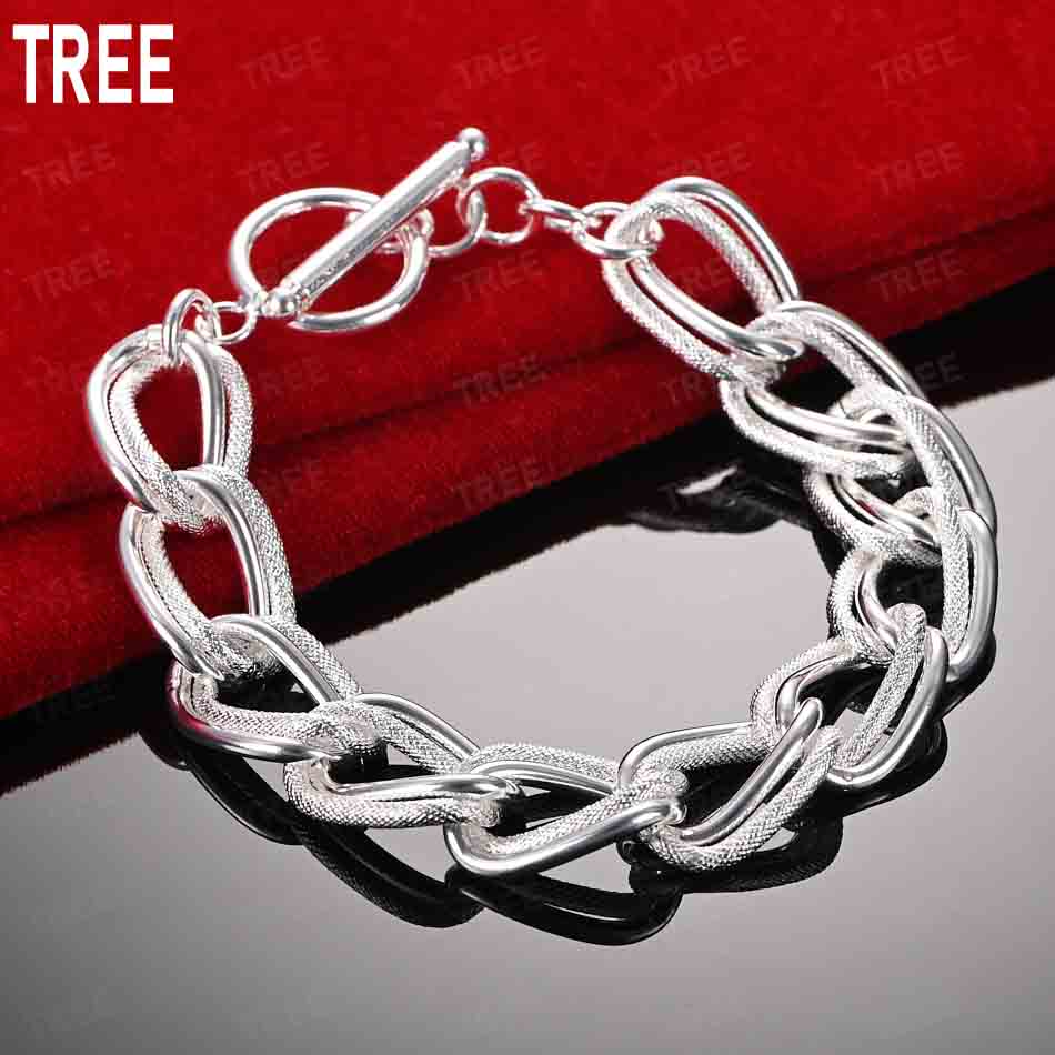 925 Sterling Silver Twisted Side Chain Beautiful Bracelet Gift Jewelry 20CM