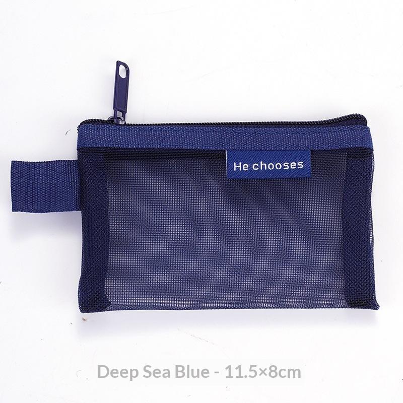 Small Portable Travel Square Solid Color Nylon Mesh Coin Bag Lipstick Key Earphone Id Credit Card Storage Pouch Organizer