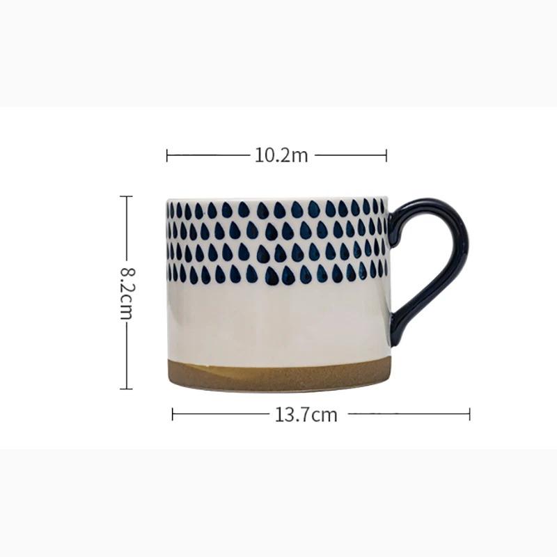 Japanese Ceramic Pattern Coffee Cup with Spoon 450ml Large Capacity Mug Simple Home Office Breakfast Milk Mug Pull Flower Latte