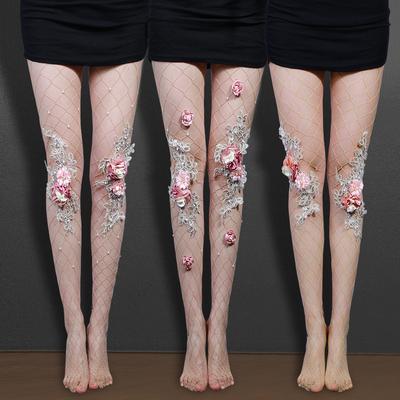 Neue Sexy Damen Strumpfhose Handgefertigte Stickerei Rosa Blume Sexy Stil Netzstrümpfe Elegant Senior Strumpfhose Tights
