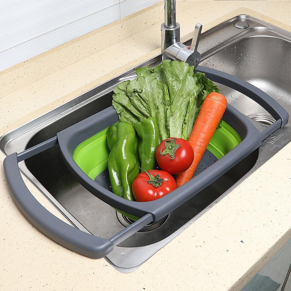Over The Sink Colander Collapsible Chopping Board Storage Bucket Kitchen Washing Basket Vegetable Fruit Colanders Strainers New Kitchen Essentials