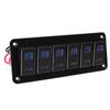 6 Gang Rocker Switch Panel Waterproof Blue Backlit Aluminum Alloy Anodize Black for Car Truck RV Boat DC12V‑24V