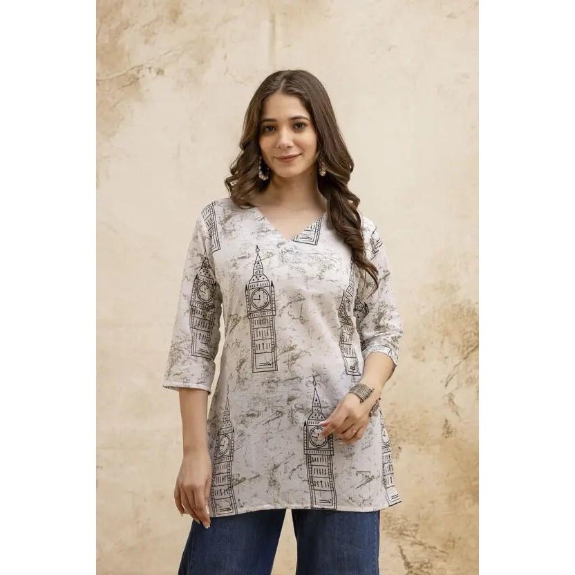 Women Printed Cotton Blend Straight Kurta Top Party Wear Women Designer Tunic VFP-1851a