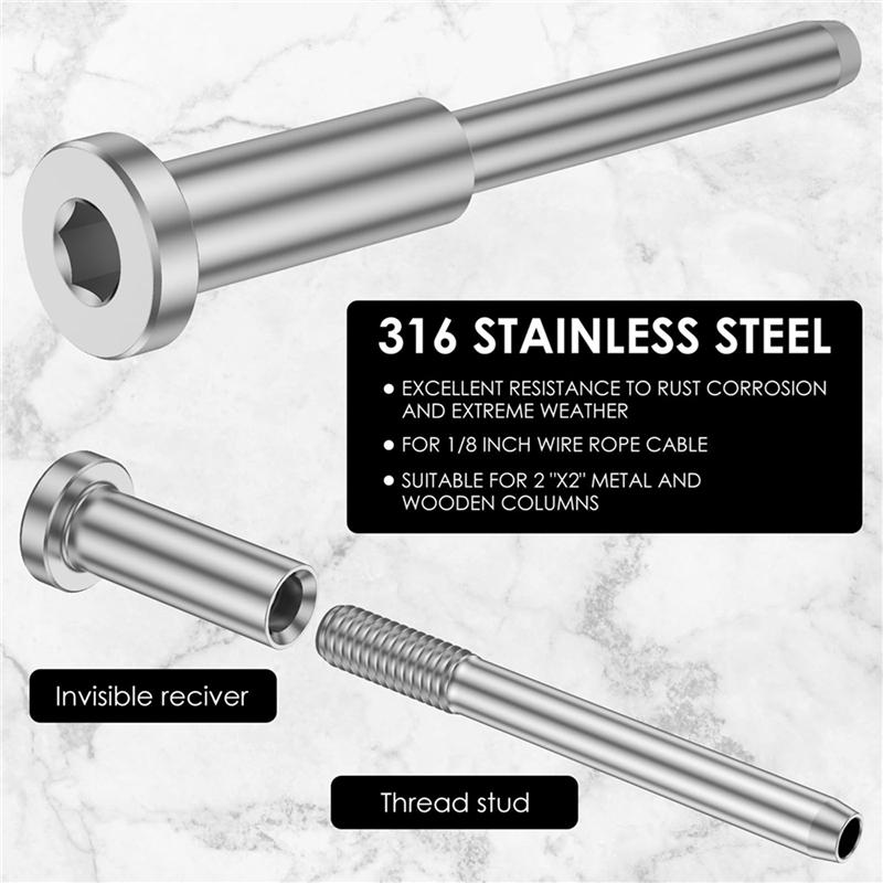 B97A-40Pcs Invisible Cable Railing Kit, Swage Stud End For Cable Railing, Swage Tensioner Cable Railing System For Wood