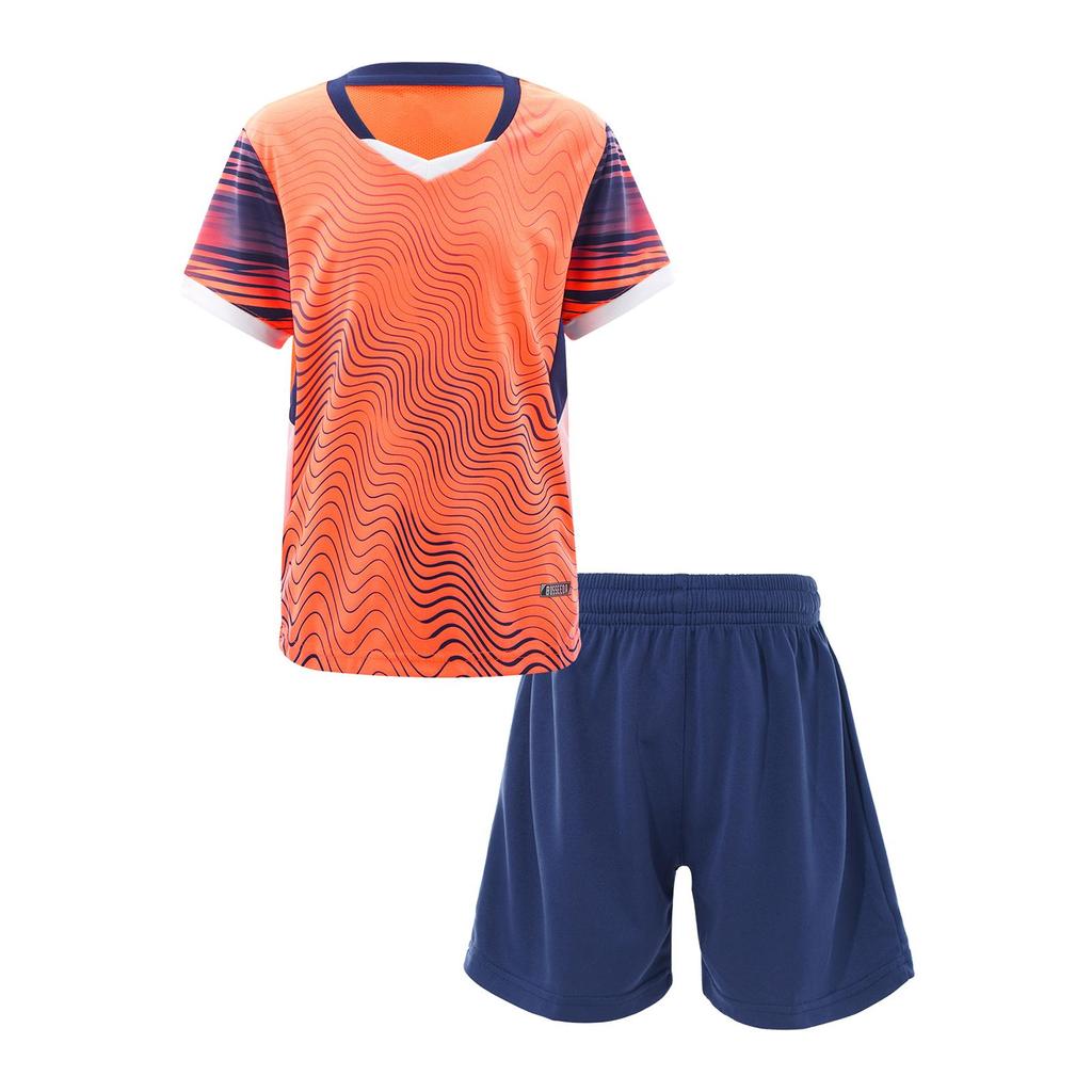 Ensemble d'entraînement de football pour garçons Survêtement T-shirt stylé à imprimé col en V manches courtes Short à cordon de serrage