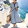Women European American Dress Elegant Temperament Lace V-neck