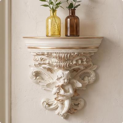 Wall-Mounted Shelf with Angel Gold-Accented Display Ledge Elegant for Bedroom