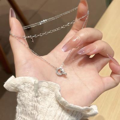 M Ö Bius Ring Necklace for Women, Light Luxury, Niche Geometry, Double Ring Collarbone Chain, Fashionable and Simple Pendant, Women's Collarbone Chain