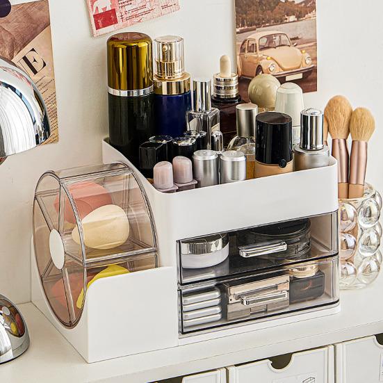 Storage Rack with Clear Windmill Shape Organizer Large Capacity Cosmetics Organizer Dustproof Cosmetic Case for Bathroom Desktop