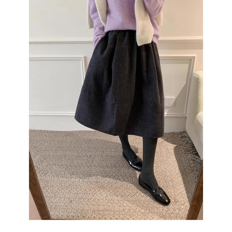 Solid Woolen A-Line Petite Midi Skirt for Women - Autumn/Winter 2025 Collection