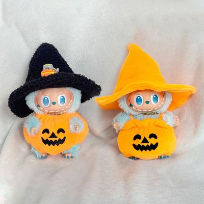 17cm Cute Mini Labubu Clothes Sitting Party Plush Doll DIY Halloween Pointed Hat Small Pumpkin Decorative Clothes Accessories