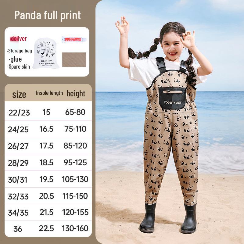 

Kids Waterproof Beachcombing Suit: Full-Body Rain Pants & Boots for Kindergarten Wading 33 (fits size 32-33)