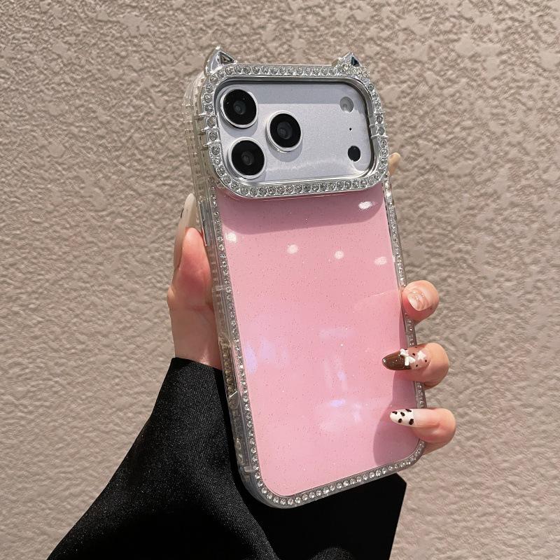 Glitter Cat Ear Rhinestone Phone Case for iPhone 17 Pro/Air 16-11 iPhone 15 Pro Max