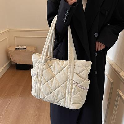 Diamond Casual Cotton Clothing Bag for Women Large Capacity Commuting Tote Bag Simple and Versatile One-shoulder Handbag Class School Bag