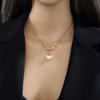 Gold Plated Heart Mother of Pearl CZ Necklace, Dainty Link Chain with Baguette Zircon & MOP Heart Pendant, Luxury Jewelry for Women Gift