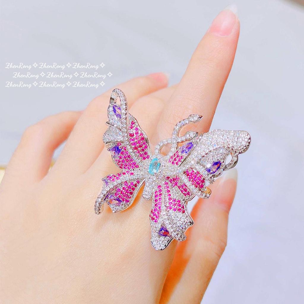 Foydjew Luxury Fntasy Brooch/Pendant Necklaces Two-wear Style Exquisite Lavender Purple Zircon Butterfly Rings Zircon Sets
