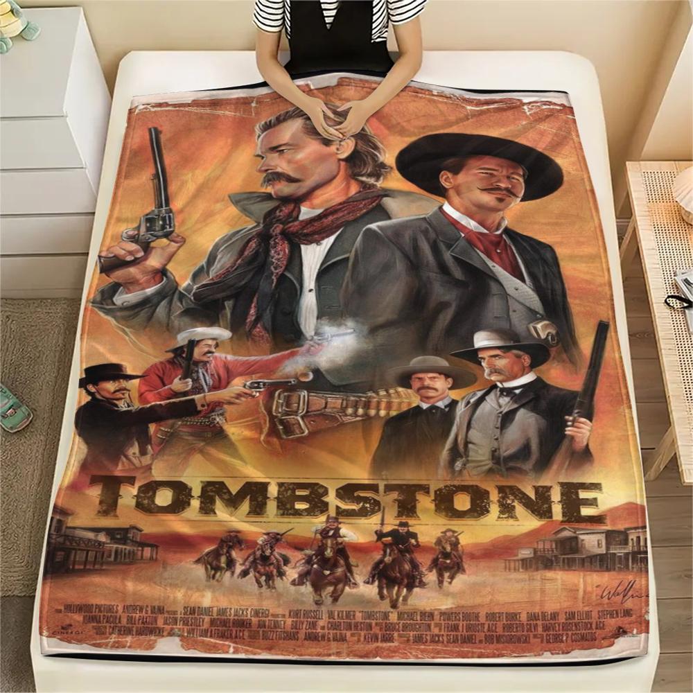 1PC Tombstone Movie Print Flannel Blanket, High quality Comfortable for All Seasons, Home Decor, Warmth and Comfort, Perfect for Christmas Gifts225
