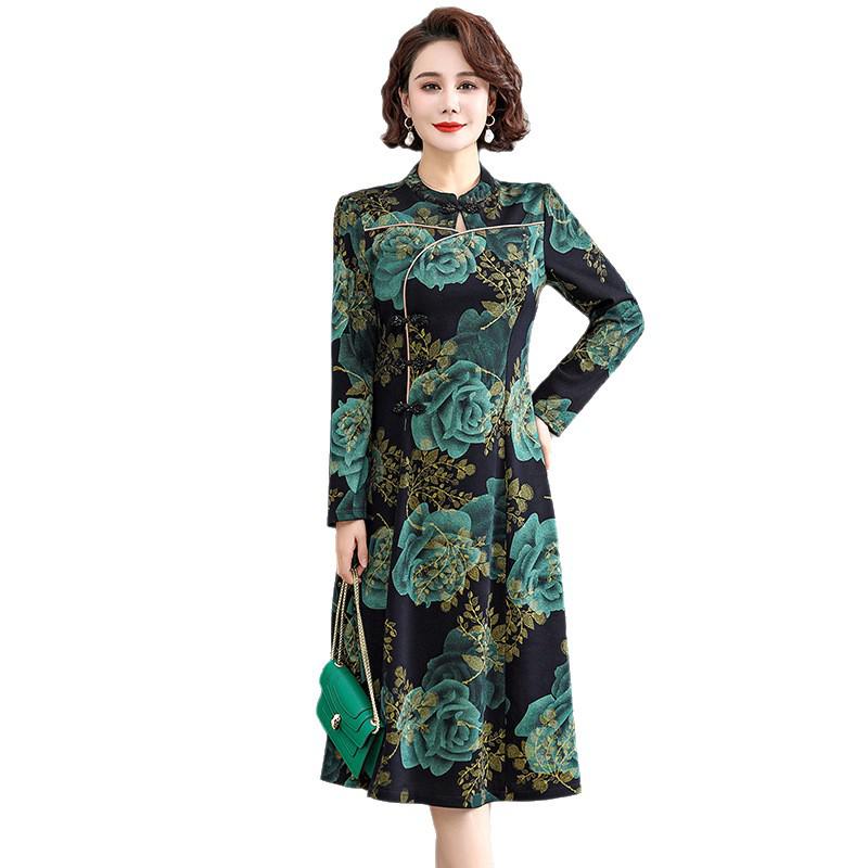 Cheongsam-Kleid für Damen mittleren Alters, Herbst 2025: Eleganter langer Stil