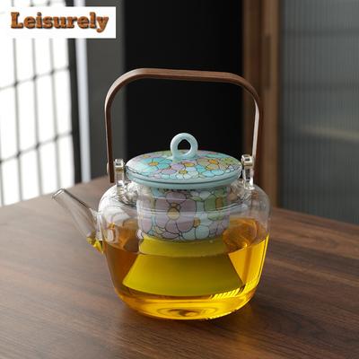 800ML Colour Enamels Celadon Filtration Glass Teapot Large Capacity High-handled Pot Boiling Water Kettle For Electric Stove