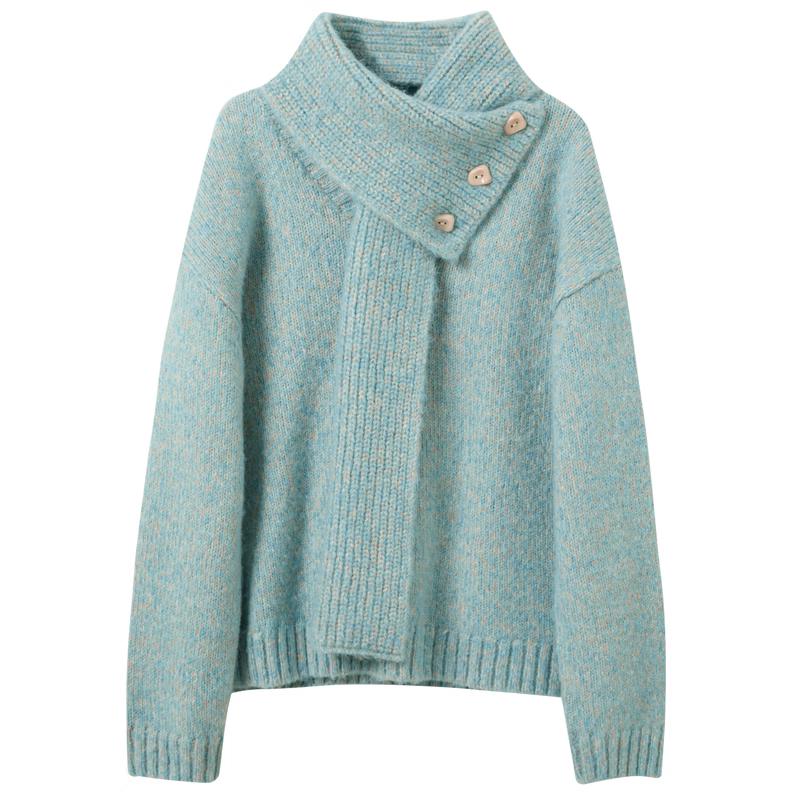 Sancai Women's Two-Way Scarf-Neck Knit Sweater