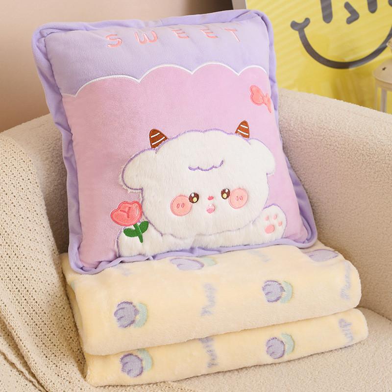 Toy Cartoon Plush Pillow Cushion With Blanket Office Nap Car Travel Gift Kids