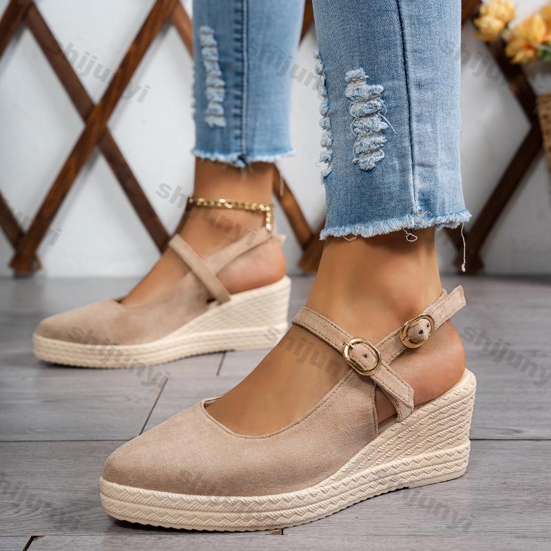 Women's Woven Wedge Thick Heel Sandals Female Platform Sandals Spring New Suede High Heel Pointed Strap Fashion Thick Sole Shoes
