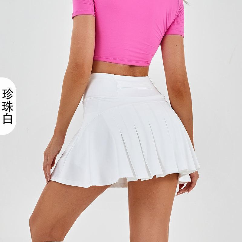 

New Yoga Tennis Skirt Women S High Waist And Thin Sports Training Skirt Fake Two Pieces Anti-Light Half-Body Pleated Skirt Pants S жемчужина белый